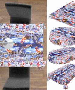 Weihnachtstischdecke Wachstuch Tischdecke abwaschbar Weihnachtsmann Blau
