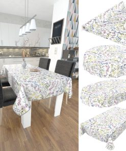 Wachstuch Tischdecke abwaschbar Feld Blumen Weiß  Wachstischdecke Outdoor Tischdecke Gartentischdecke
