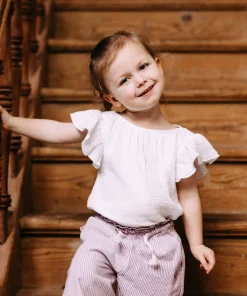 Sommerliches Musselintop mit Rüschenärmel (weiß)