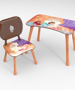 Kinder Stuhl und Tisch Set mit Motiv Back To School Braun