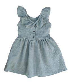 Alternative view of Musselinkleid mit Volant und kleiner Knopfleiste (salbeigrün)