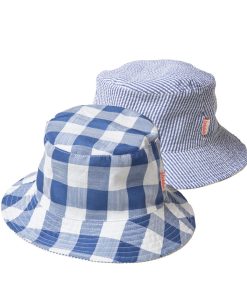 Wende-Sonnenhut „Retro Check“ (blau-weiss)